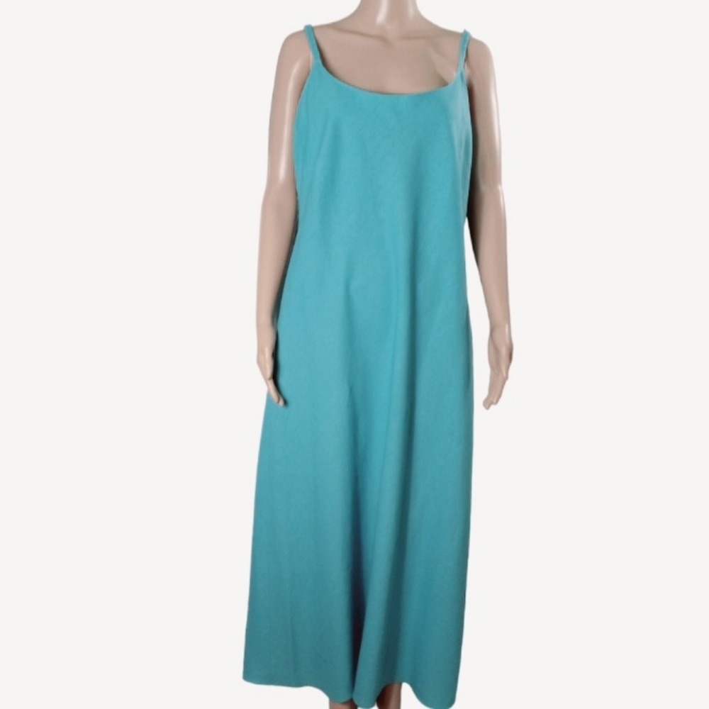 Lennie LYN New York teal blue linen maxie dress size 14 - Picture 2 of 9